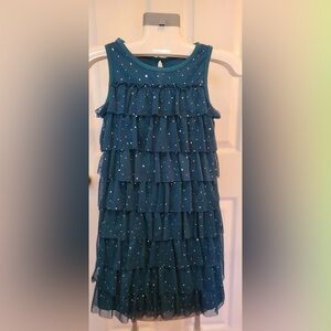 Emily West Teal Ruffle Polka Dot Dress